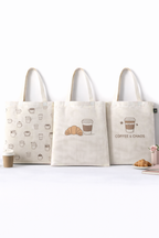 COMBO D-1 ,Café Girl Print Canvas Tote Bags