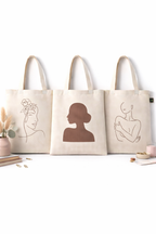 COMBO I-1 , Minimal Line Art Canvas Tote Bags