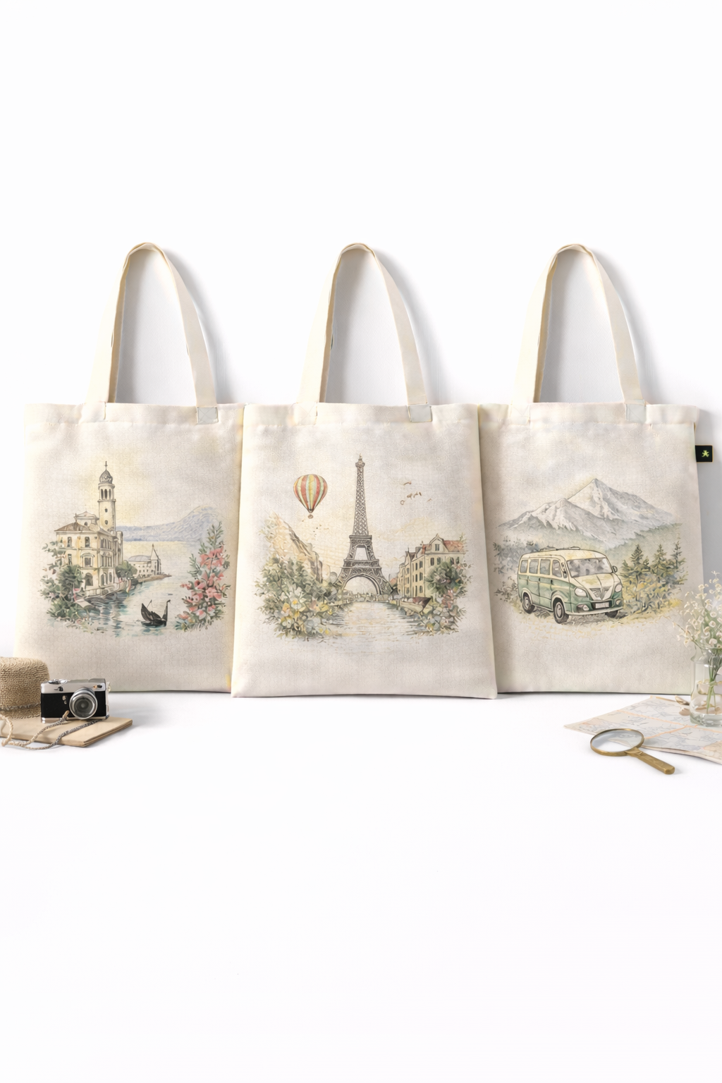 COMBO M-1 , Ocean Aesthetic Canvas Tote Bags