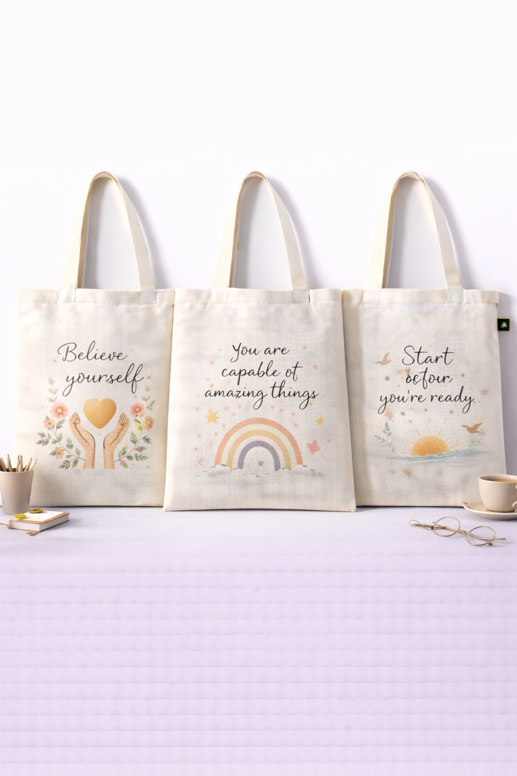 COMBO R-1 , Fashion Girl Canvas Tote Bags