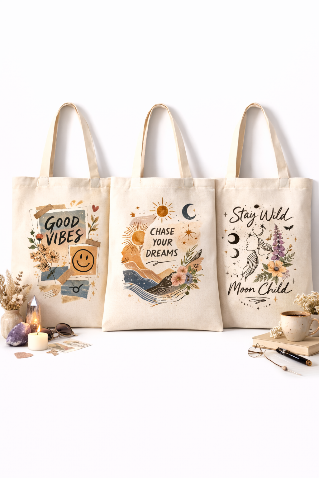 COMBO W-1 , Mental Health Aesthetic Canvas Tote Bags