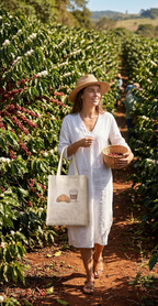 COMBO D-1 ,Café Girl Print Canvas Tote Bags